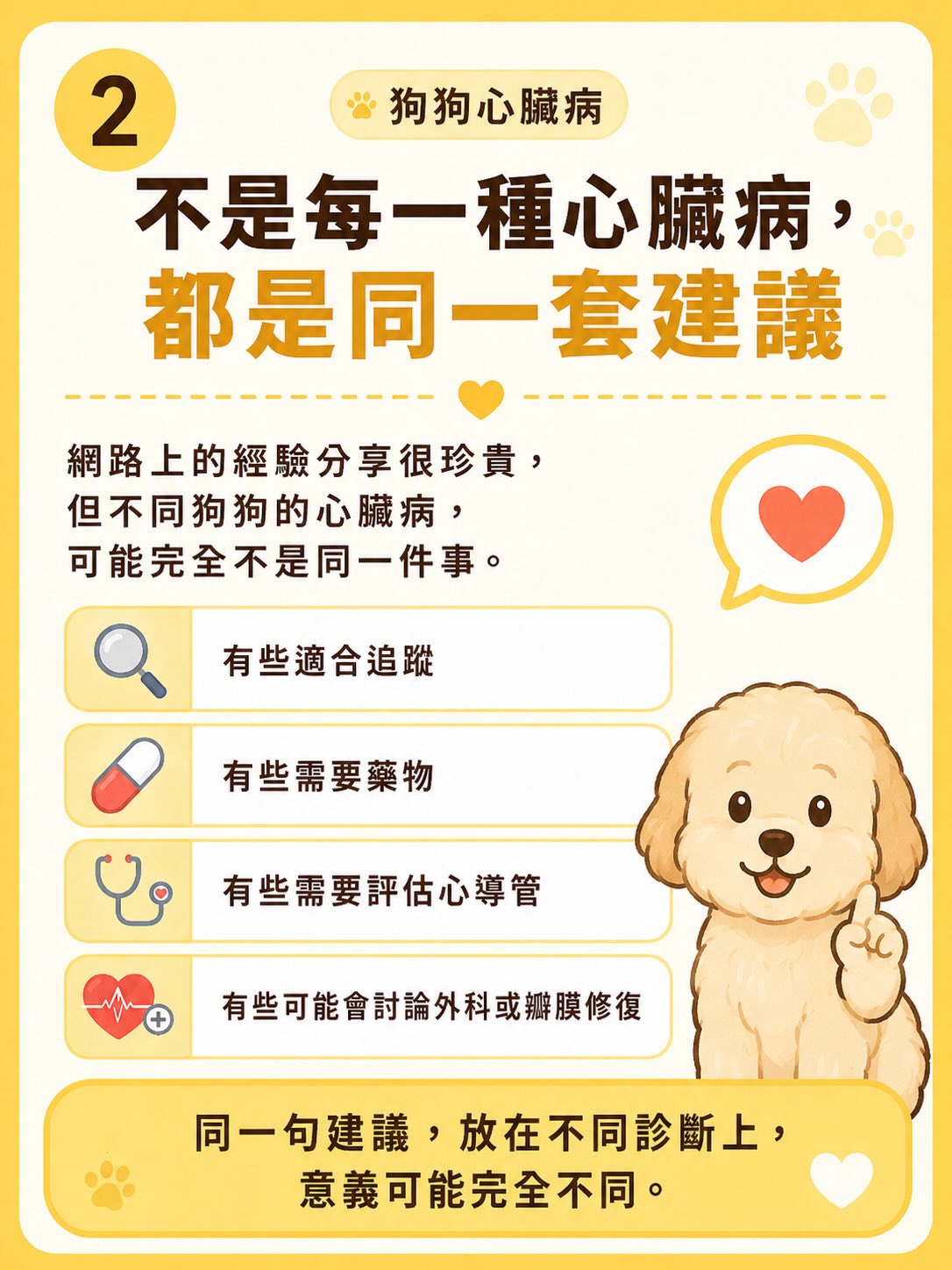 犬心臟病疾病異質性圖卡 2：不是每一種心臟病，都是同一套建議