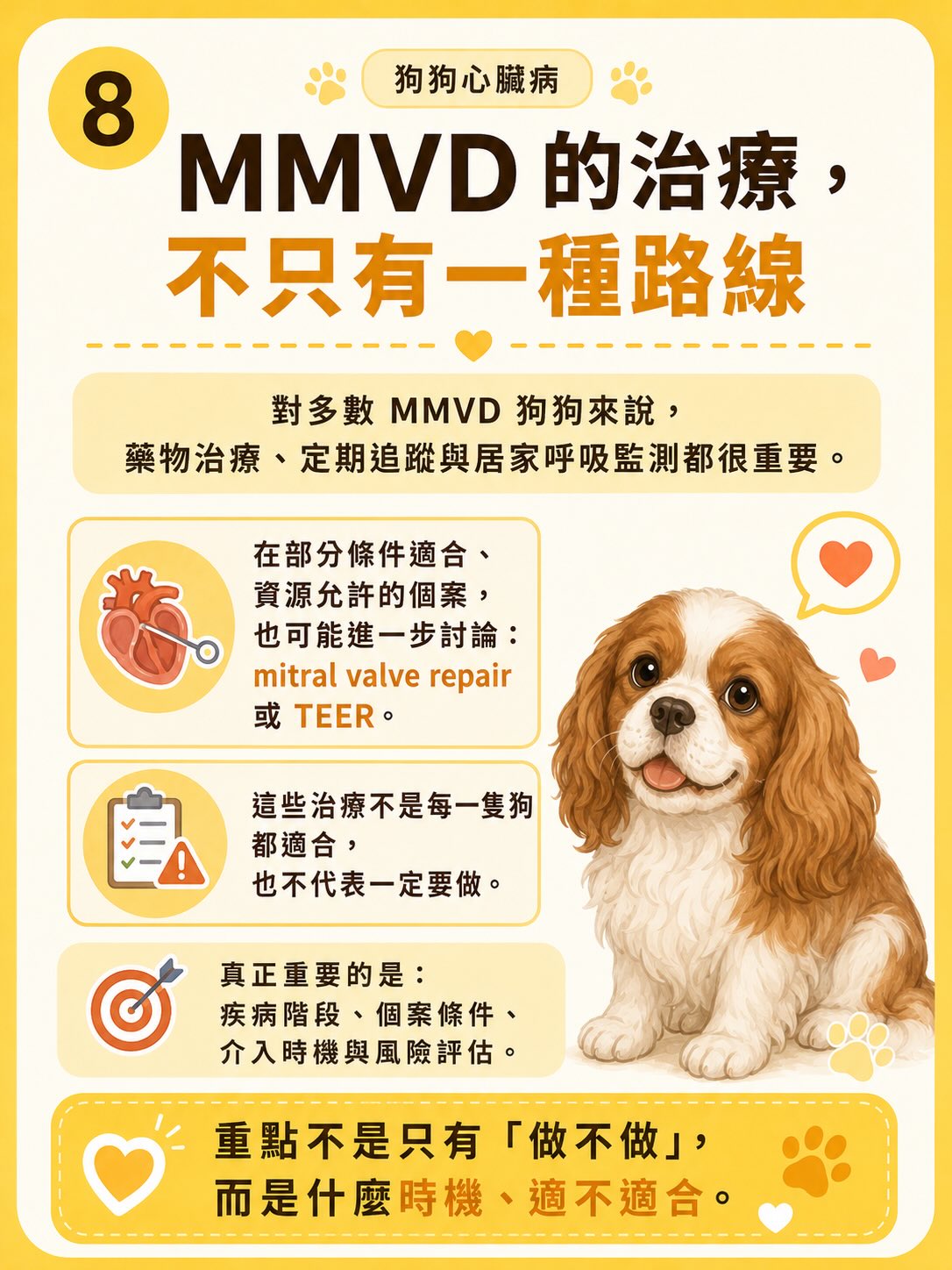 犬心臟病疾病異質性圖卡 8：MMVD 的治療，不只有一種路線