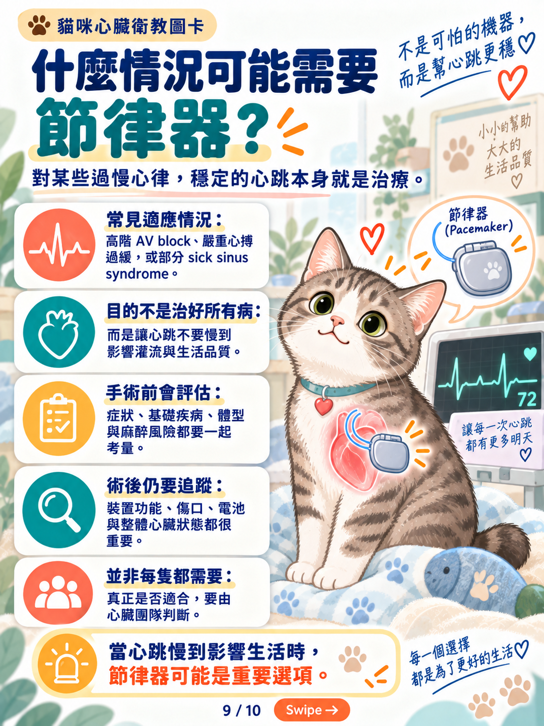 貓心律不整｜心電圖與長時間監測，第 9 張：什麼情況可能需要節律器