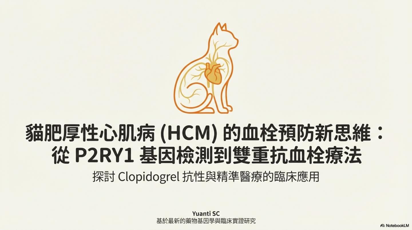 橫式圖卡集合封面：貓 HCM 的血栓預防新思維：從 P2RY1 基因檢測到雙重抗血栓療法