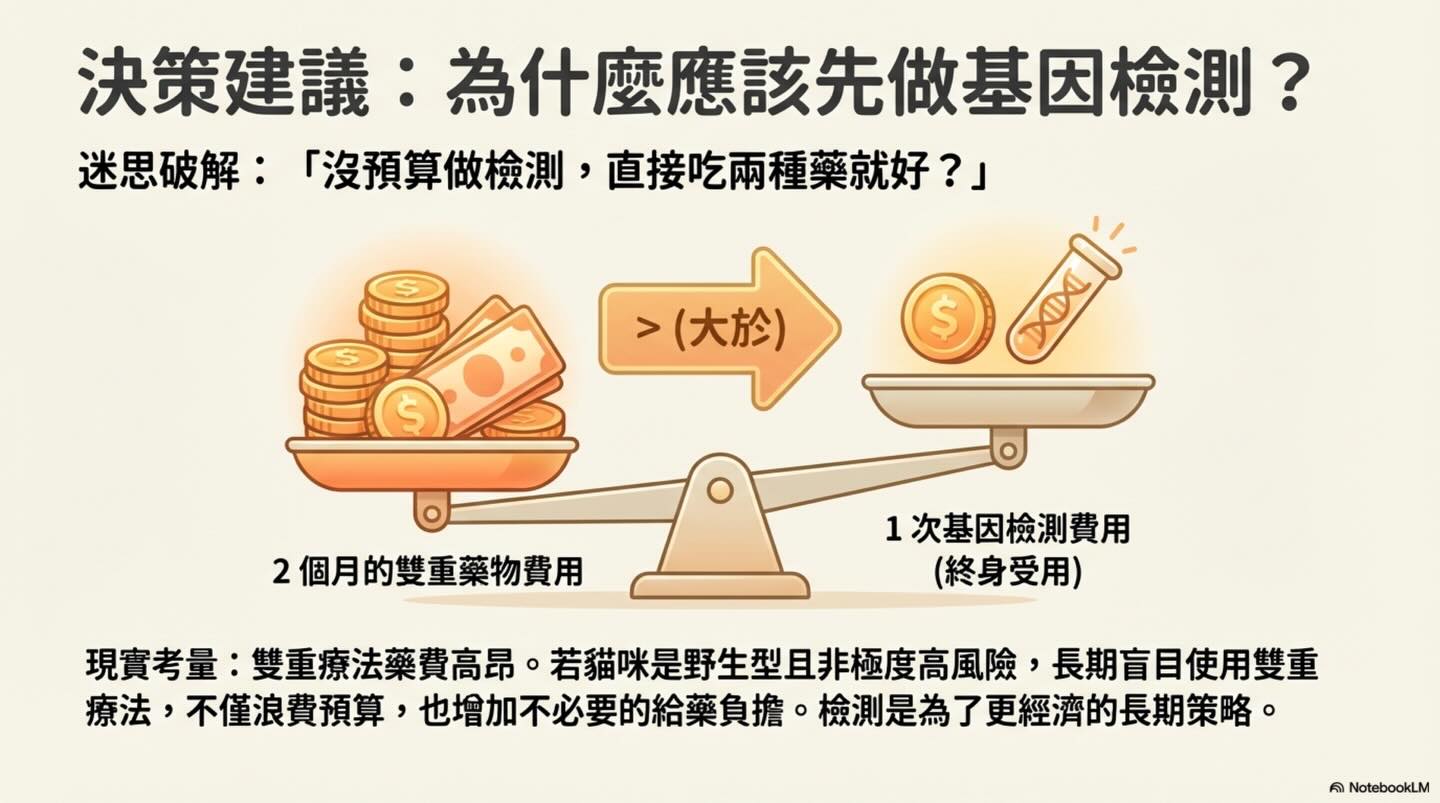 貓 HCM｜P2RY1 與血栓預防圖卡 10：決策建議：為什麼應該先做基因檢測？