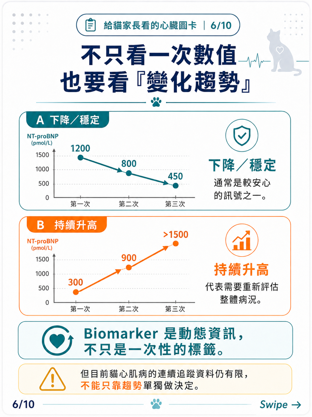 貓咪 NT-proBNP 家長版圖卡 6：不只看一次數值，也要看變化趨勢