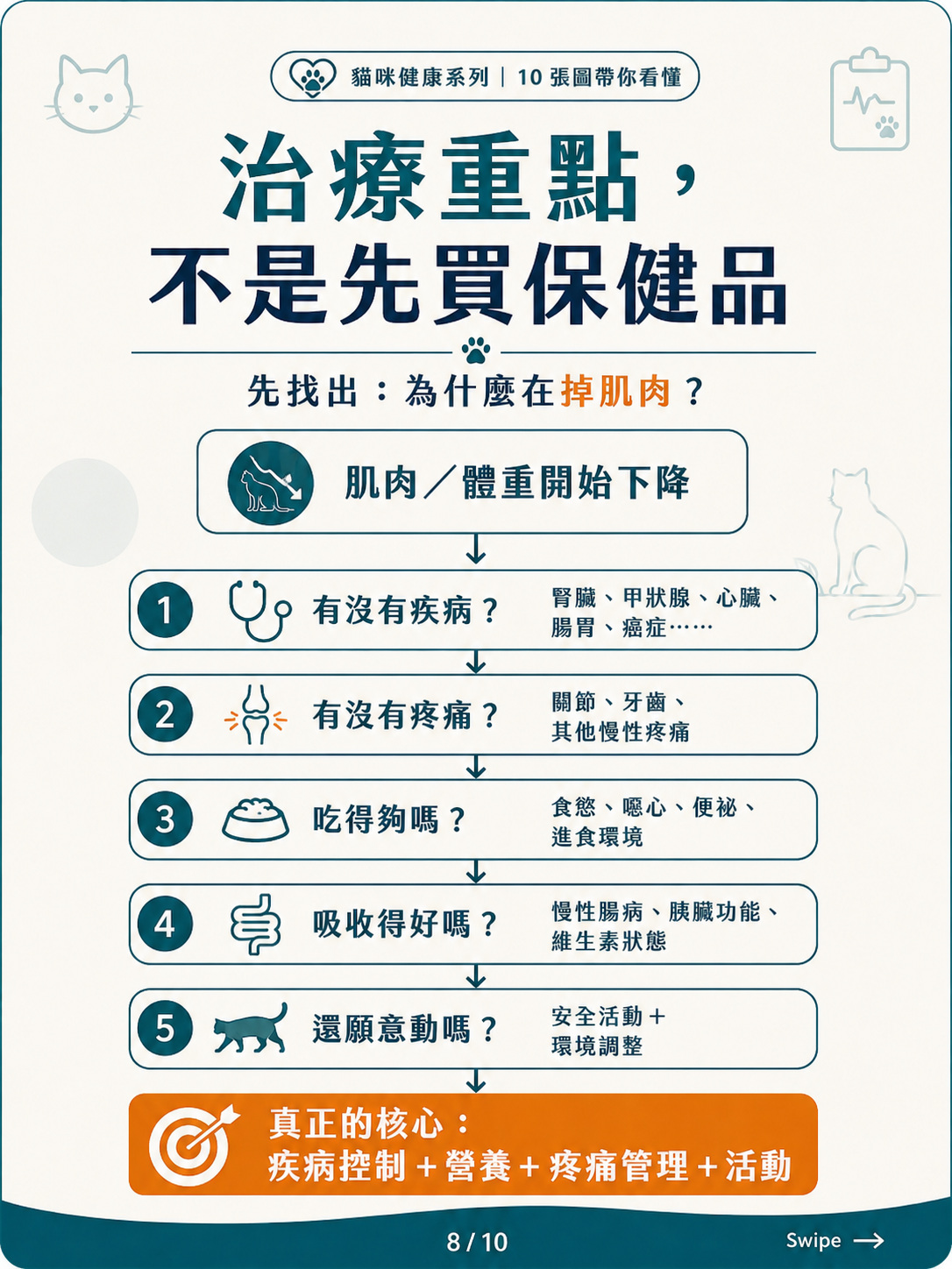 高齡貓的肌少症、惡病質與衰弱圖卡 8：治療重點不是先買保健品