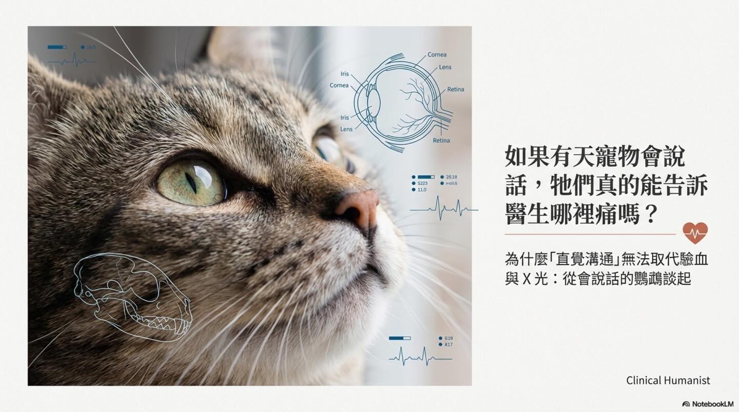 橫式圖卡集合封面：寵物溝通 vs 醫療診斷：內覺、語言與臨床資訊