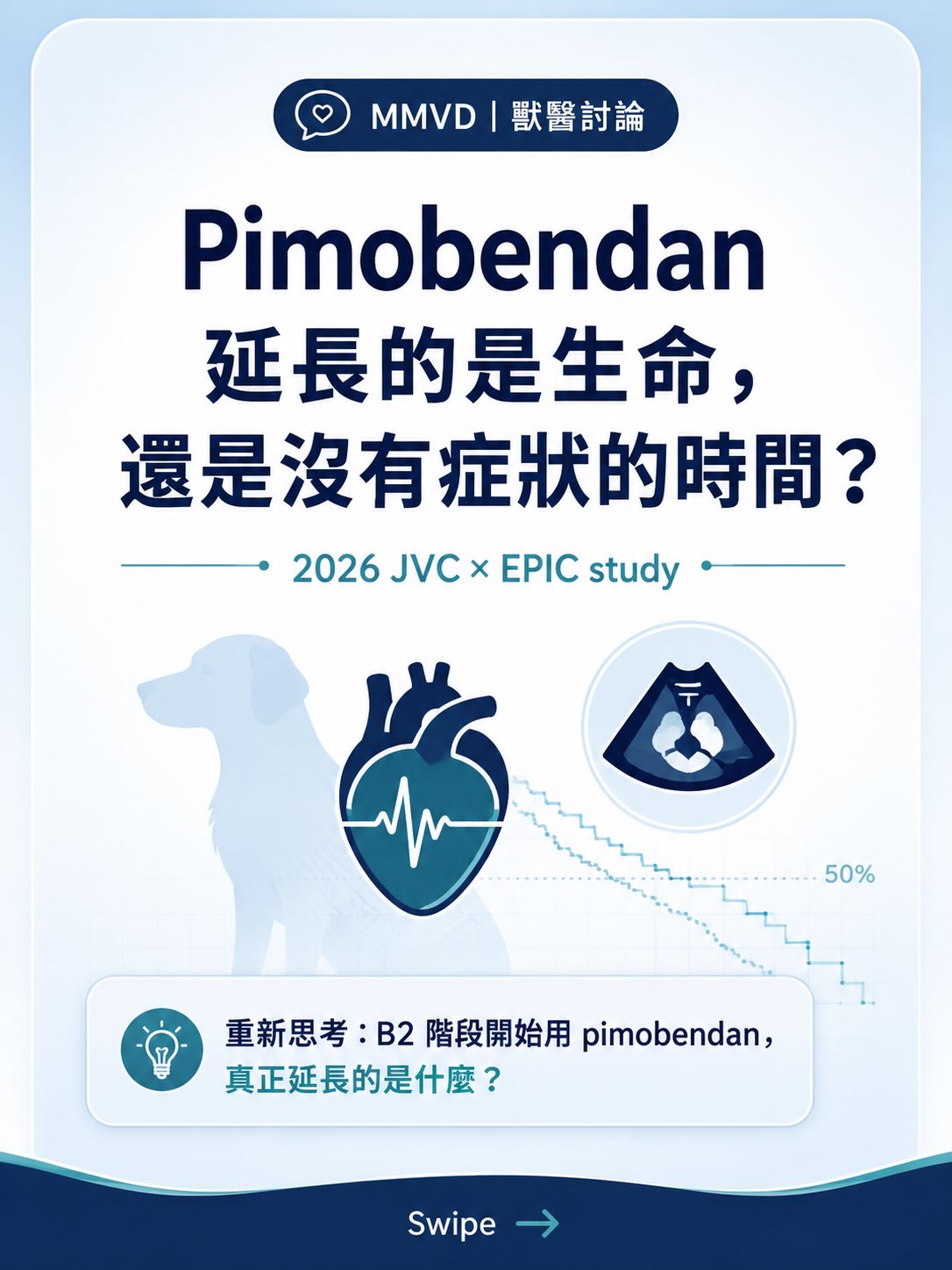 手機直式圖卡集合封面：Pimobendan 延長的是生命，還是沒有症狀的時間？