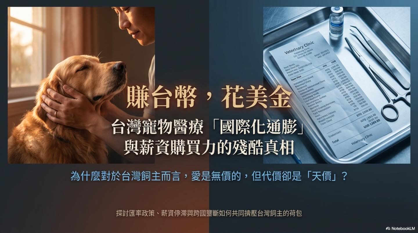橫式圖卡集合封面：台灣寵物醫療「國際化通膨」與新台幣購買力