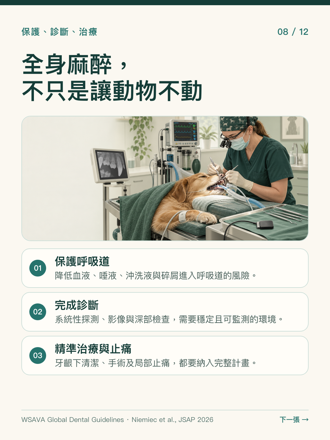 說明牙科全身麻醉如何協助保護呼吸道，完成系統性診斷、治療和止痛監測。