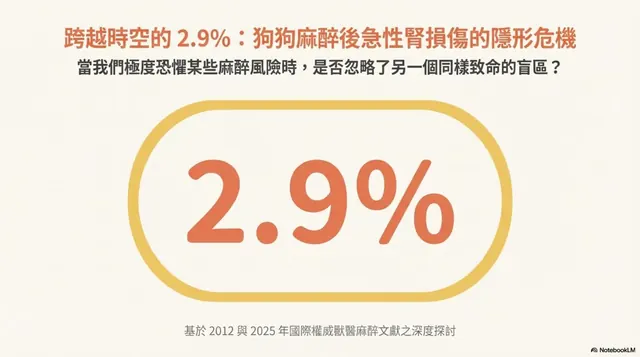 橫式手機圖卡集合封面：跨越時空的 2.9%：狗狗麻醉後急性腎損傷的隱形危機
