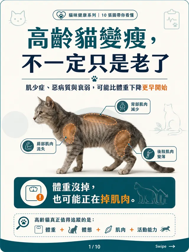 手機圖卡集合封面：高齡貓的肌少症、惡病質與衰弱