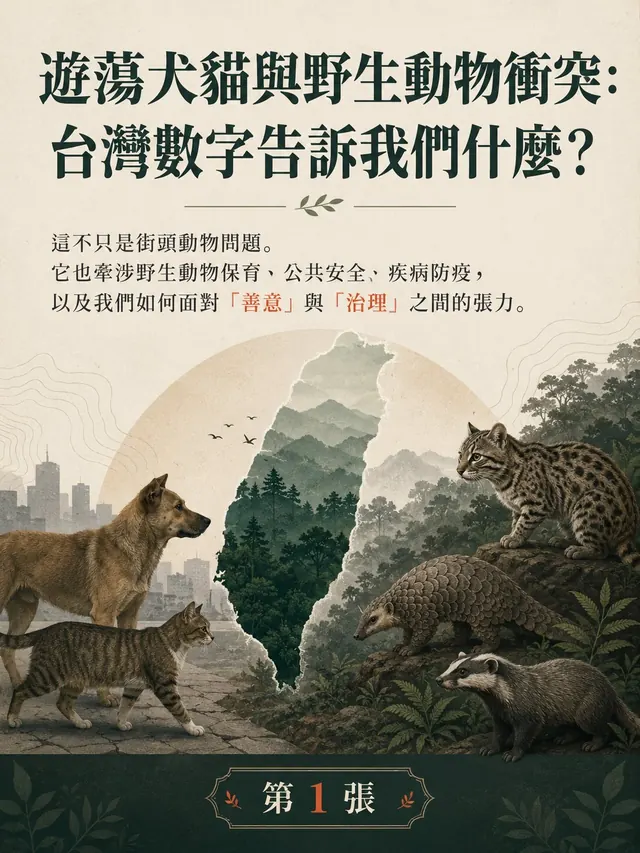 手機圖卡集合封面：遊蕩犬貓與野生動物衝突：台灣數字告訴我們什麼？