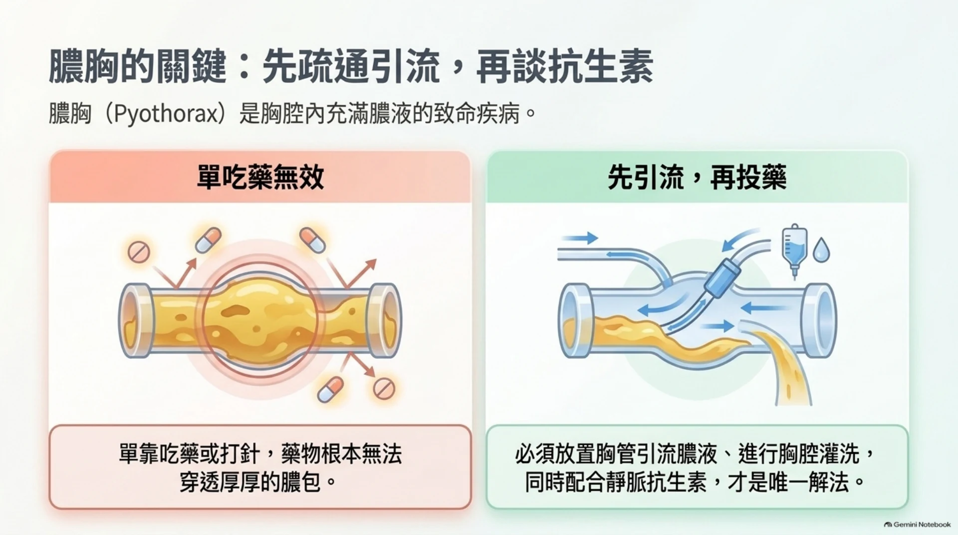 犬貓呼吸道感染與抗生素第 11 頁：膿胸先引流再配合抗生素