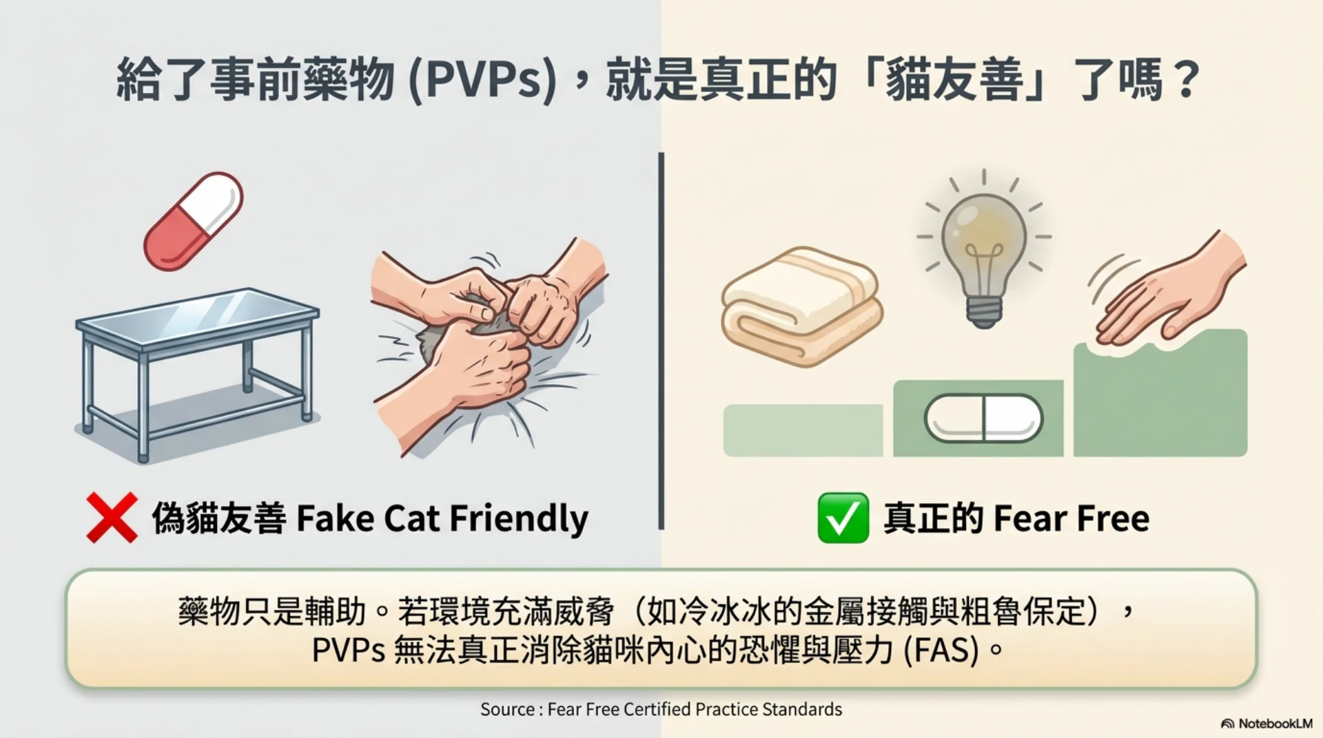 Fear Free 貓友善照護第 2 頁：就診前藥物與友善環境的差異