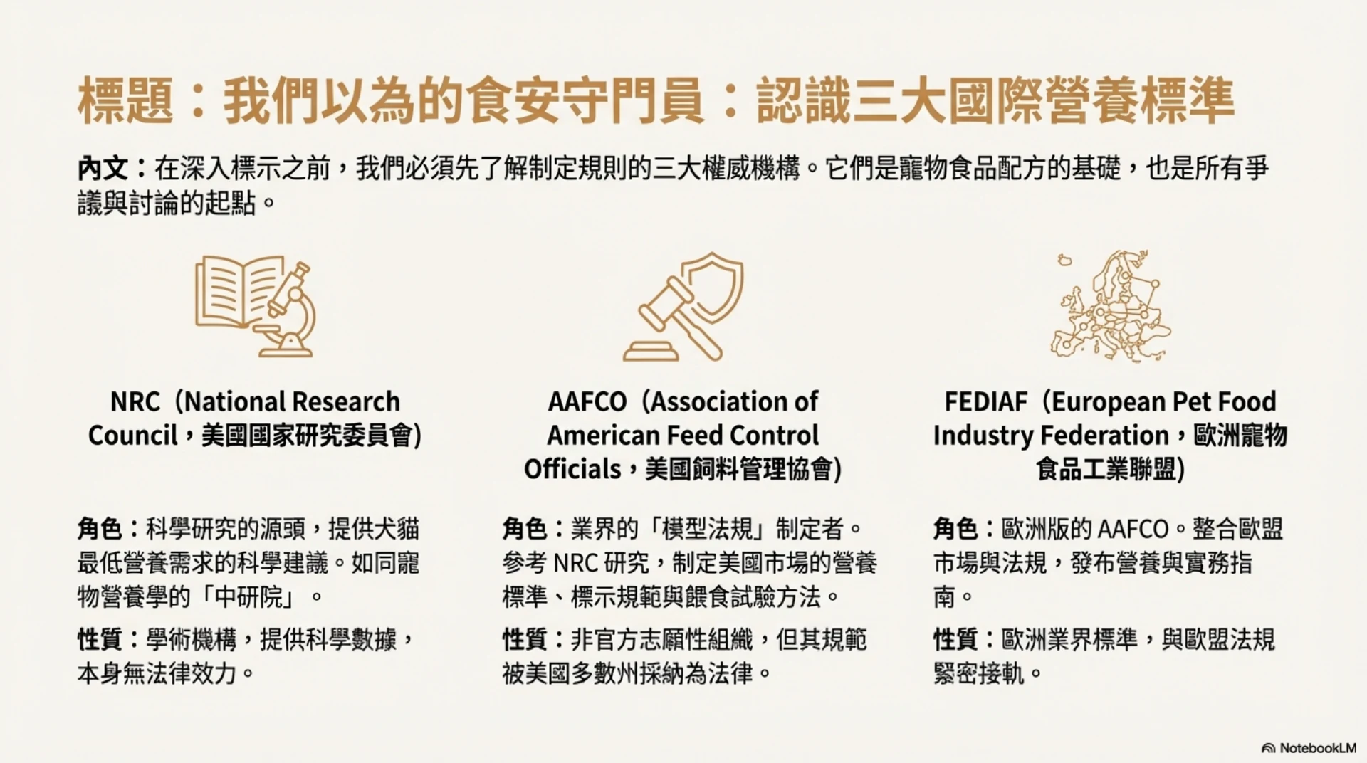 寵物食品標示解密第 4 頁：NRC AAFCO 與 FEDIAF 的角色