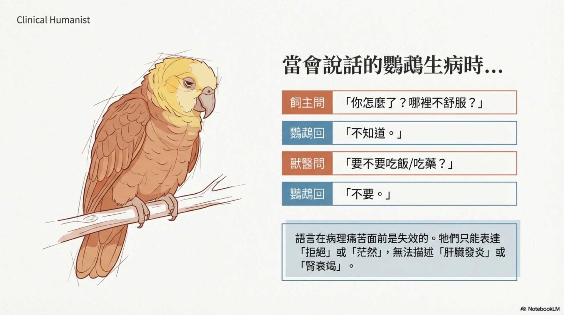 寵物疼痛的無聲語言第 4 頁：生病鸚鵡無法描述病理位置