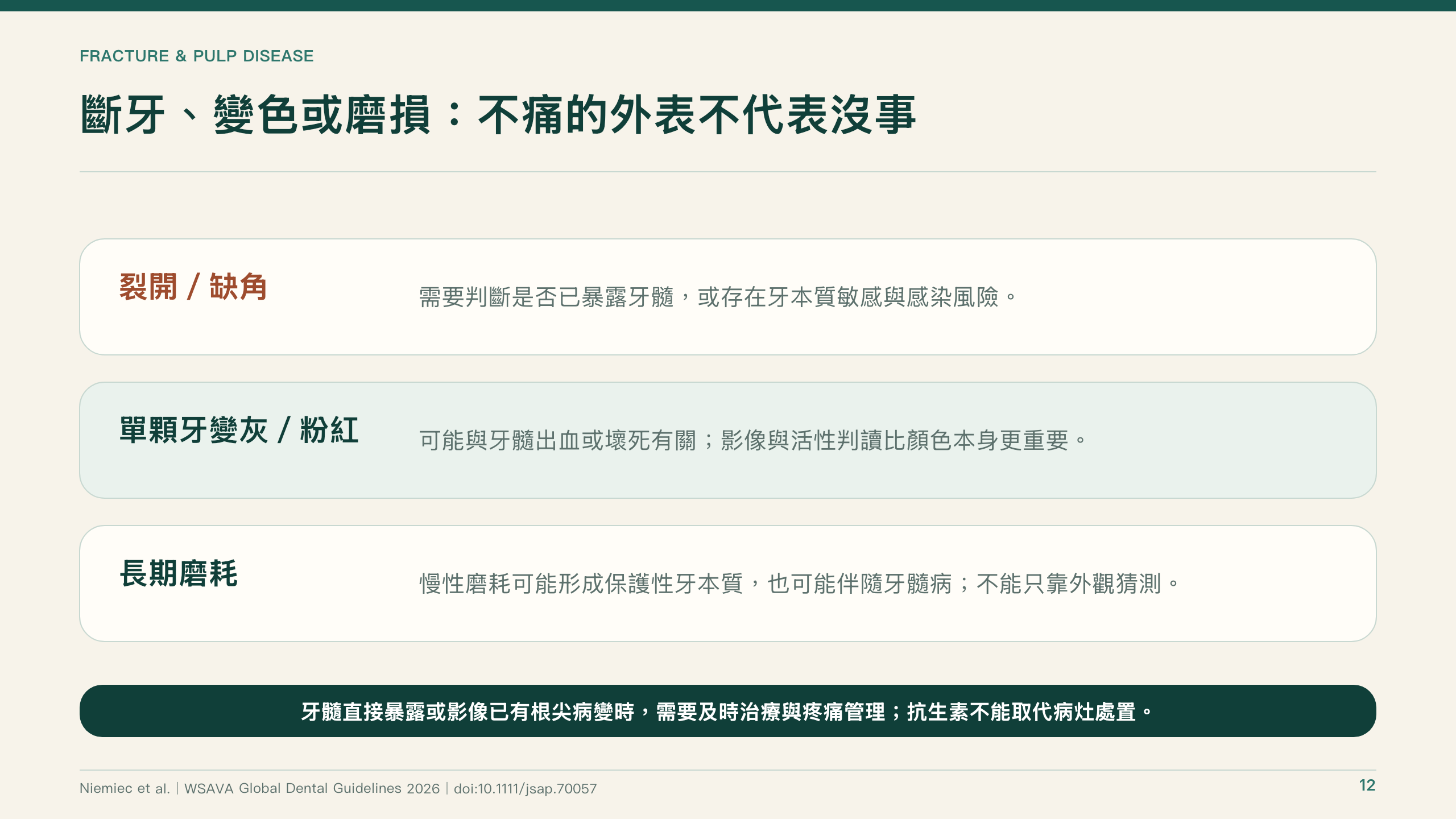 犬貓口腔健康指引導讀第 12 頁：斷牙、變色與磨損的評估