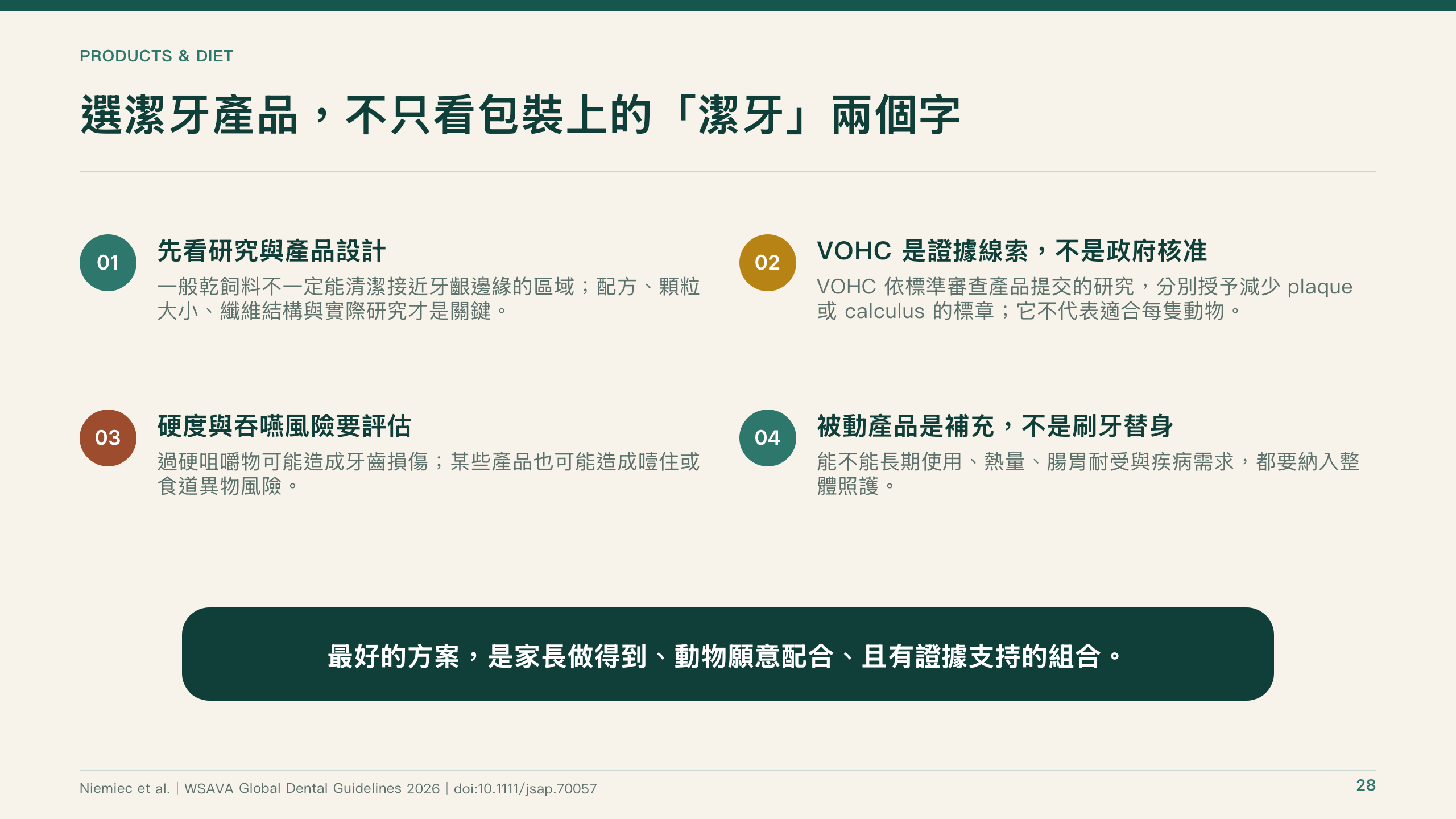 犬貓口腔健康指引導讀第 28 頁：辨識潔牙產品的證據與標示